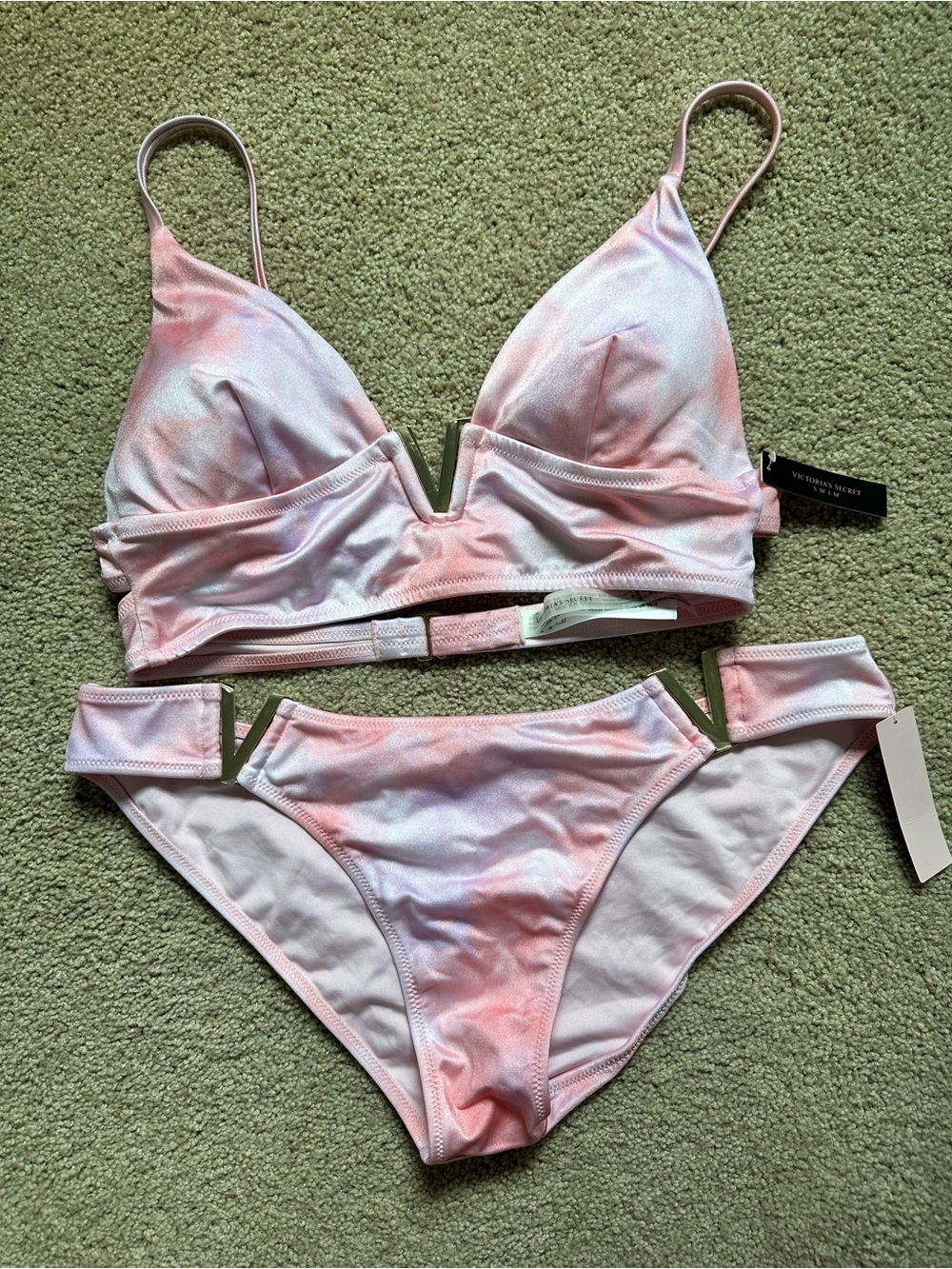 NWT Victoria’s Secret Pink Pastel Tie-Dye Bikini Set with gold hardware size M